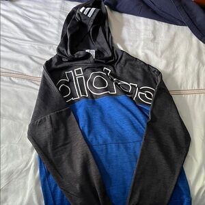 Adidas Men's Charcoal and Royal Blue Hoodie
